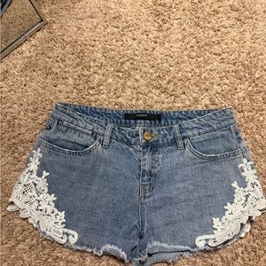 Harper Light Blue Denim Shorts with White Lace Trim